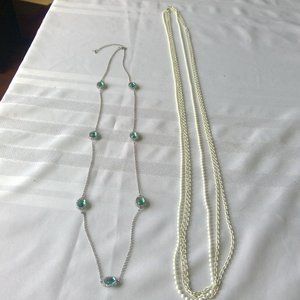 Vintage '80's Necklaces Extra Long, Vintage, Blue & White